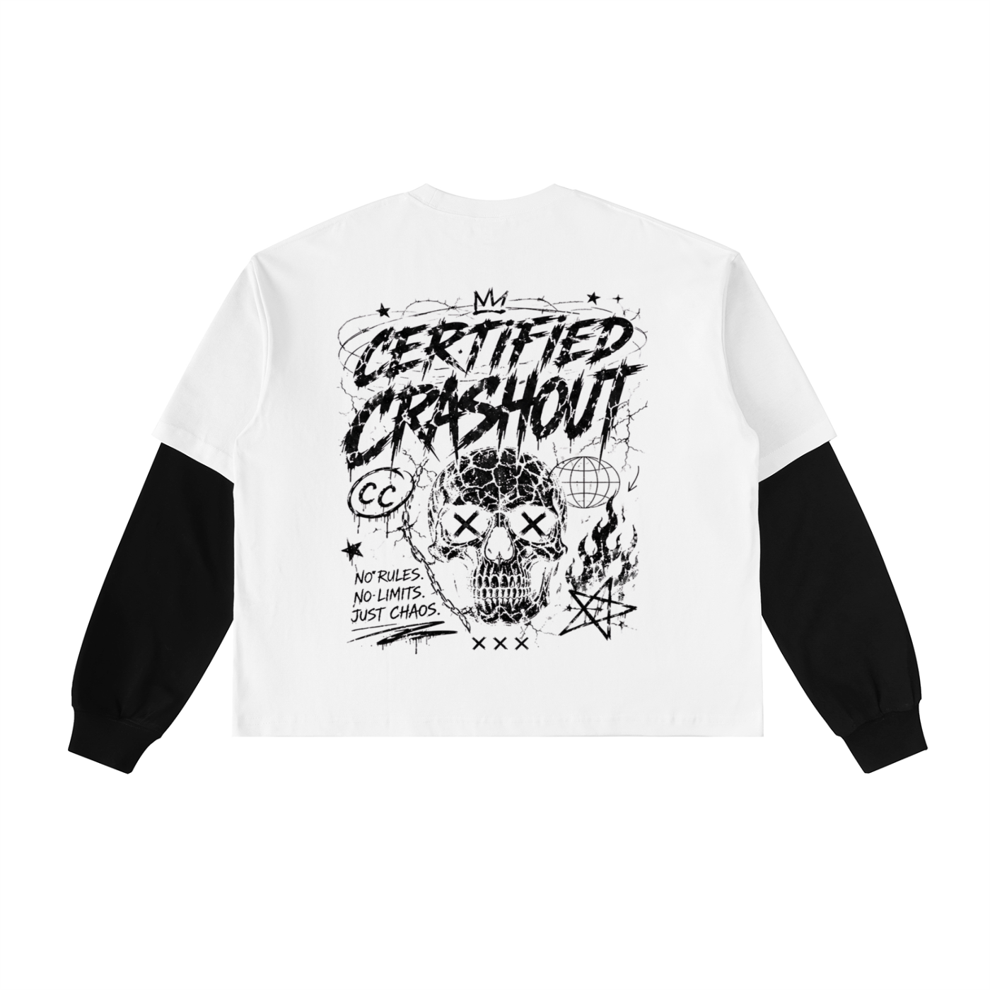 Certified Crashout Layered Contrast Sleeve Cotton T-Shirt