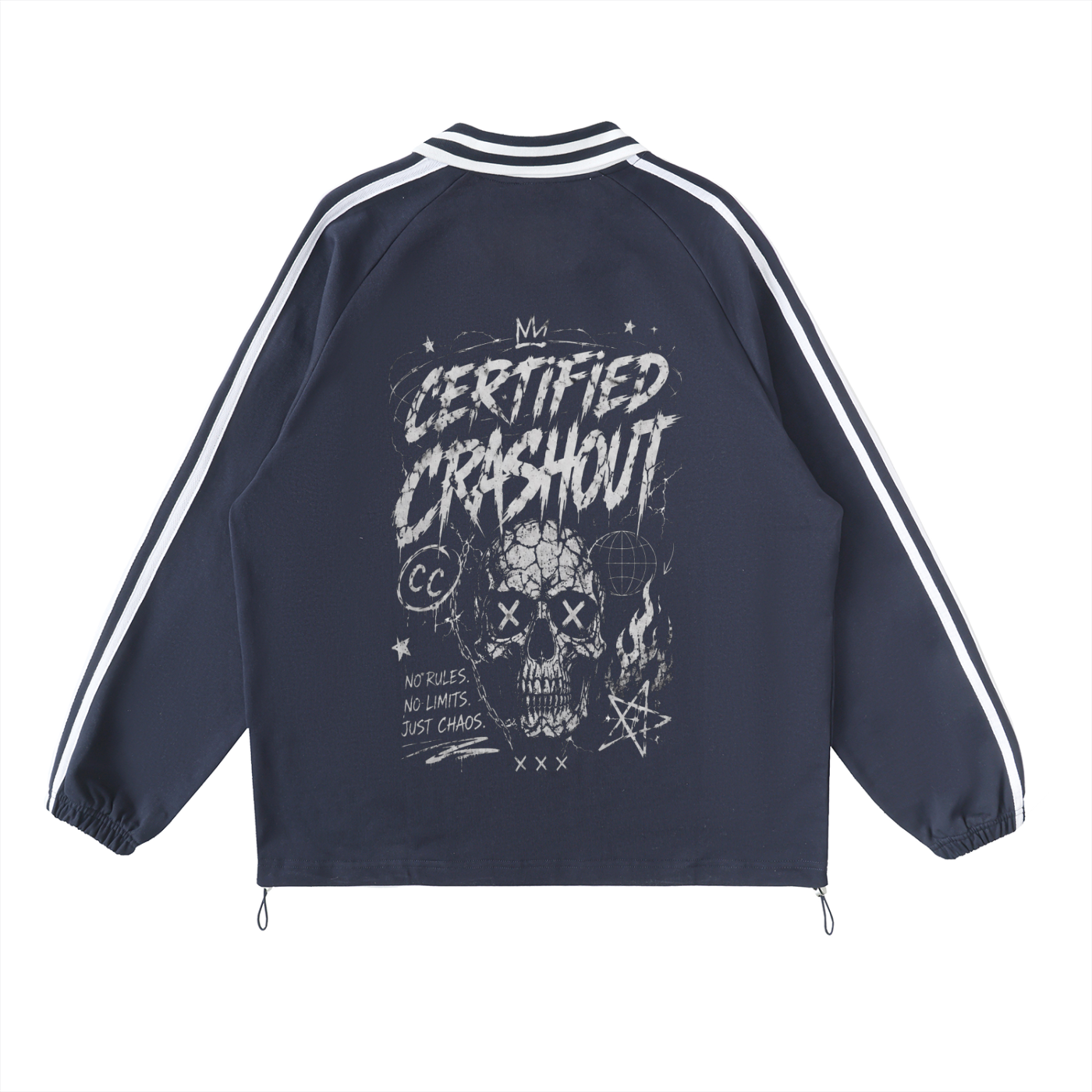 Certified Crashout Striped Lapel Collar Sweatshirt