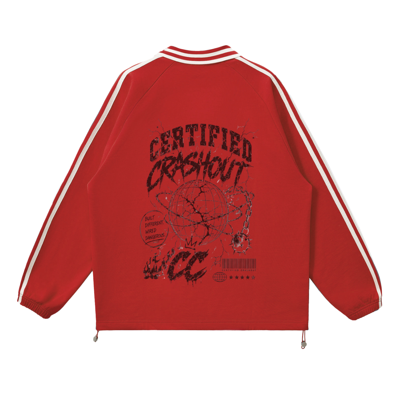 Certified Crashout World Striped Lapel Collar Sweatshirt