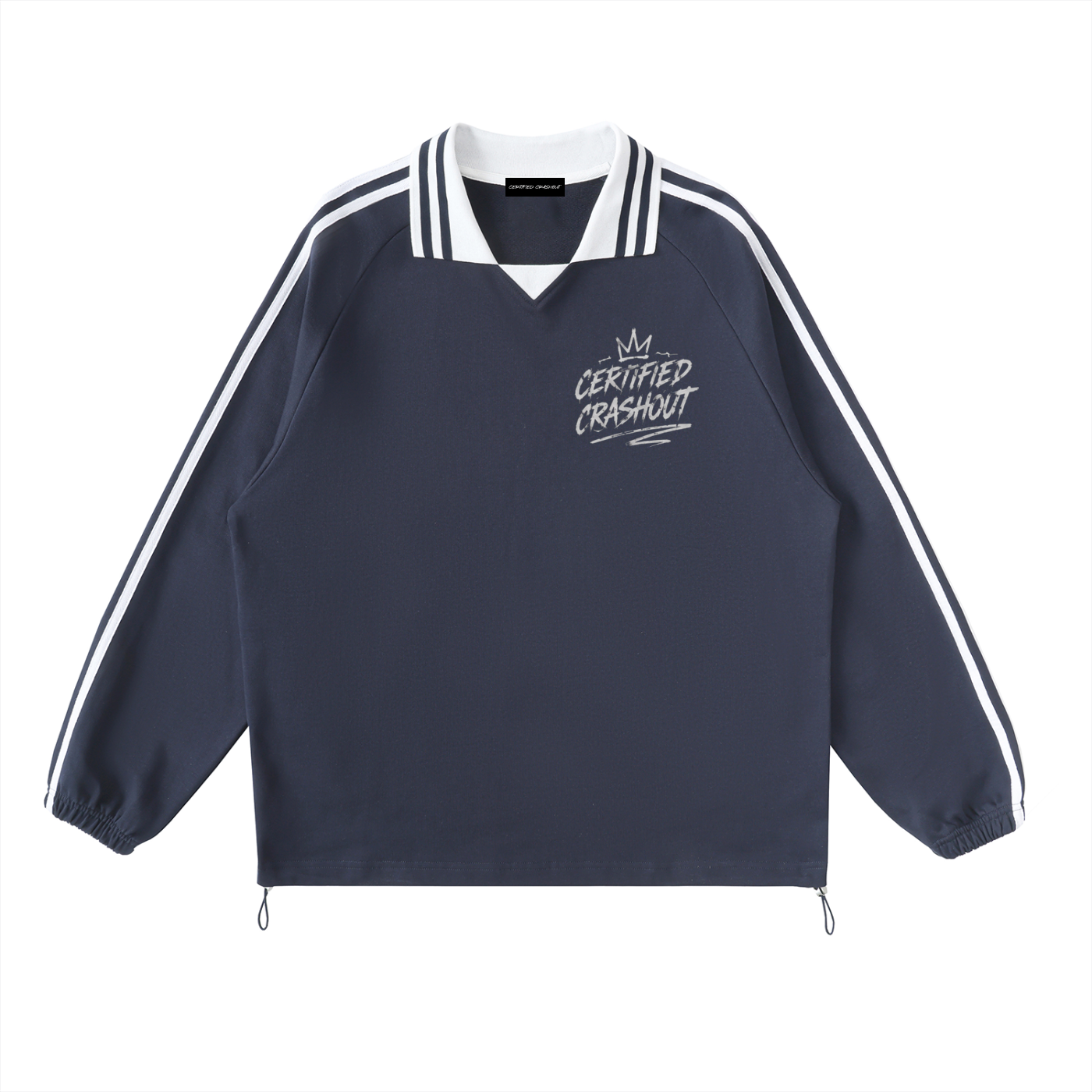 Certified Crashout Striped Lapel Collar Sweatshirt