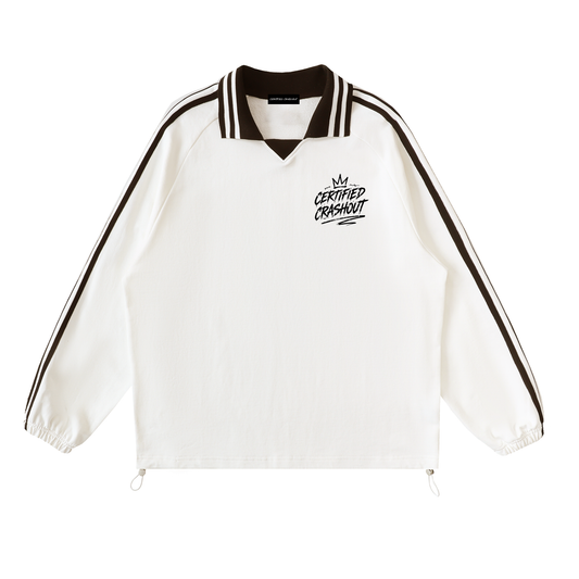 Certified Crashout Striped Lapel Collar Sweatshirt