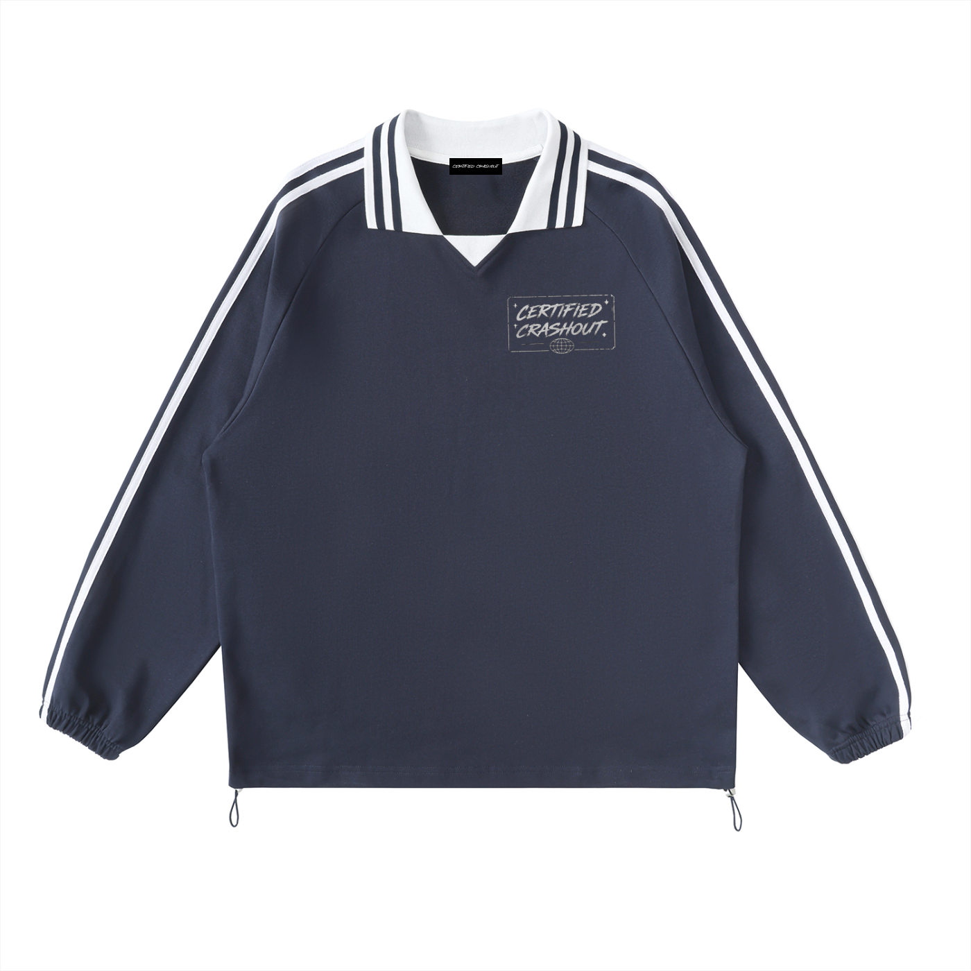 Certified Crashout World Striped Lapel Collar Sweatshirt