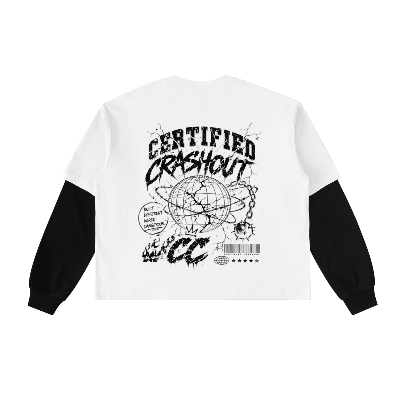 Certified Crashout World Layered Contrast Sleeve Cotton T-Shirt