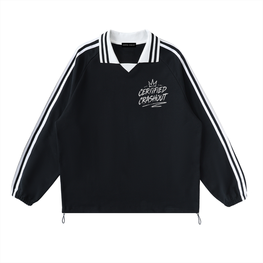 Certified Crashout Striped Lapel Collar Sweatshirt