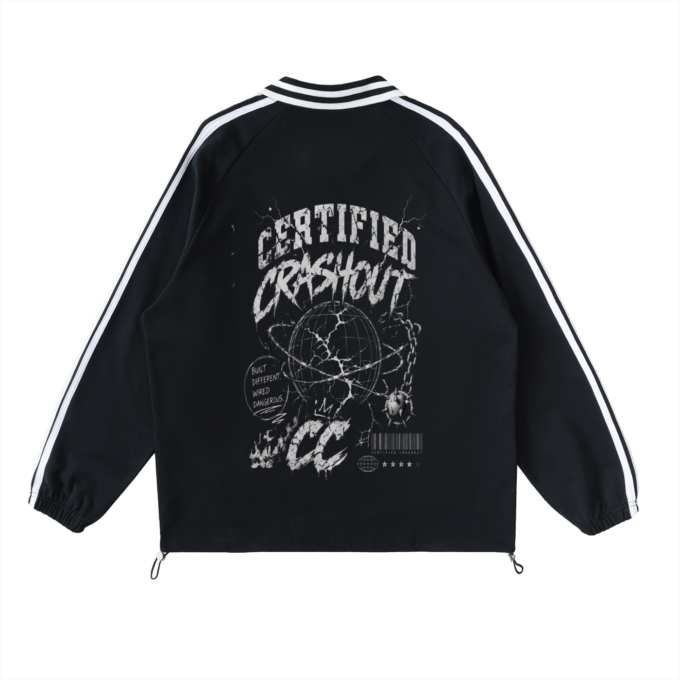 Certified Crashout World Striped Lapel Collar Sweatshirt