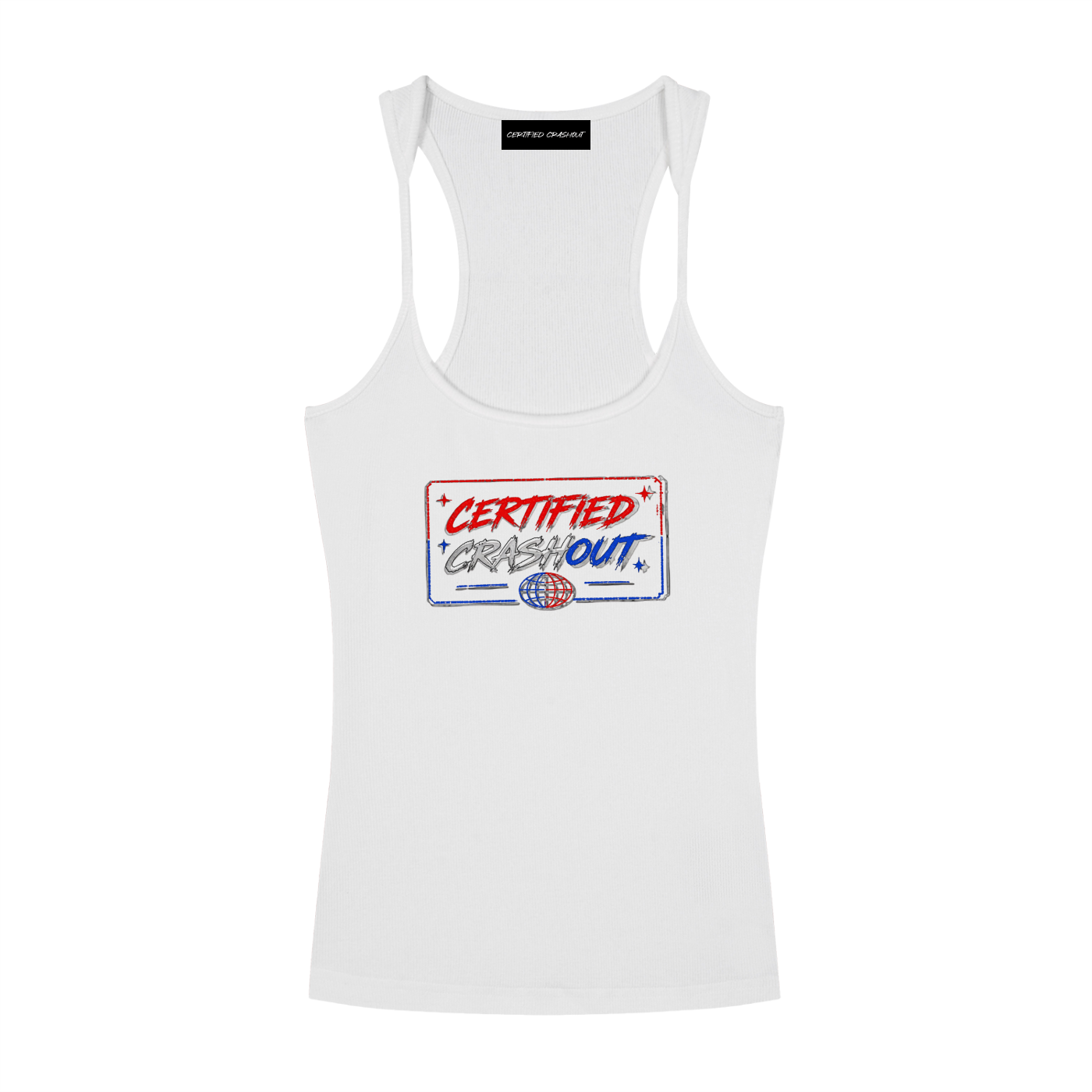 Certified Crashout World Women’s 4th Of July Edition Slim Fit Ribbed Racerback Tank Top