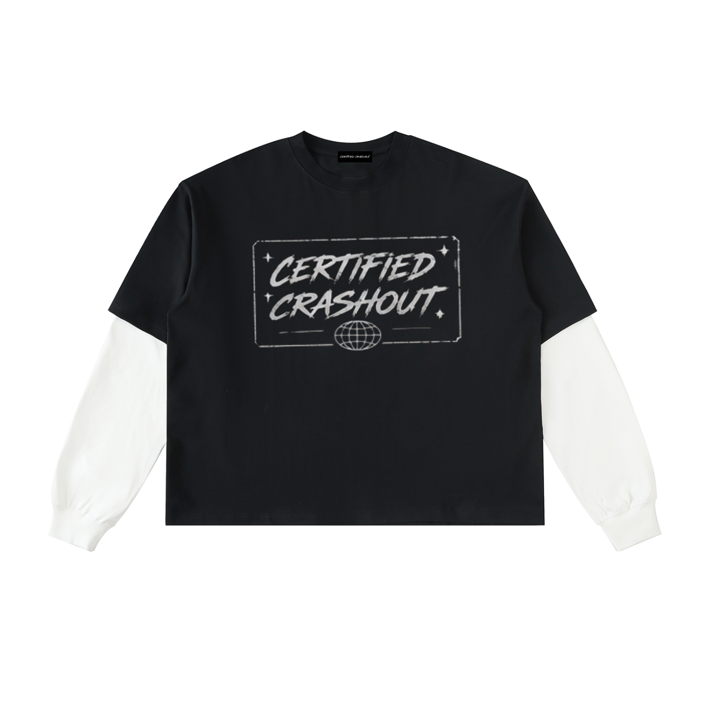 Certified Crashout World Layered Contrast Sleeve Cotton T-Shirt