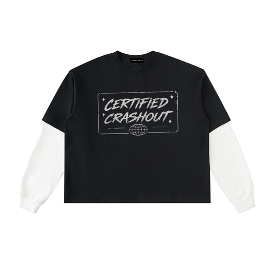 Certified Crashout World Layered Contrast Sleeve Cotton T-Shirt