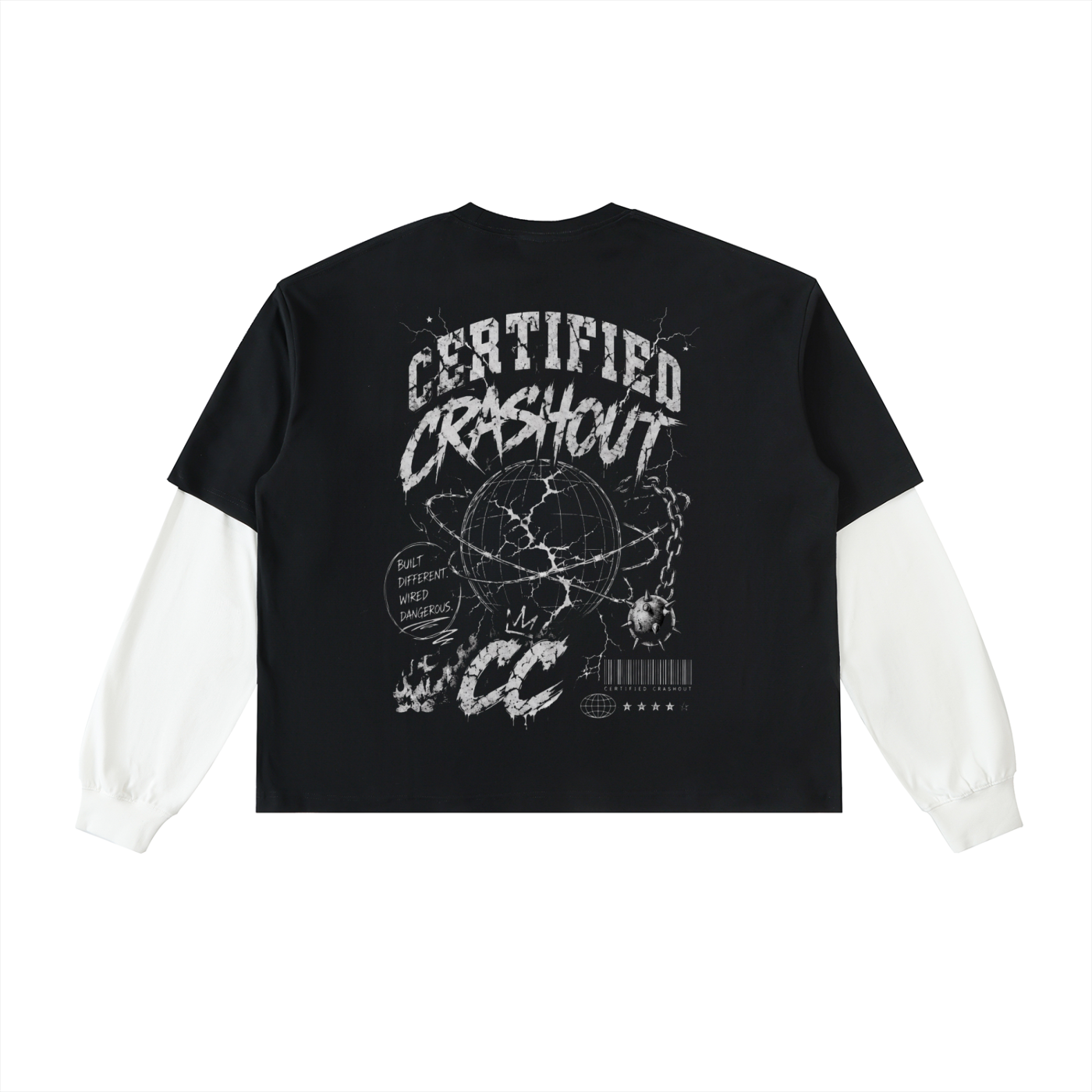 Certified Crashout World Layered Contrast Sleeve Cotton T-Shirt