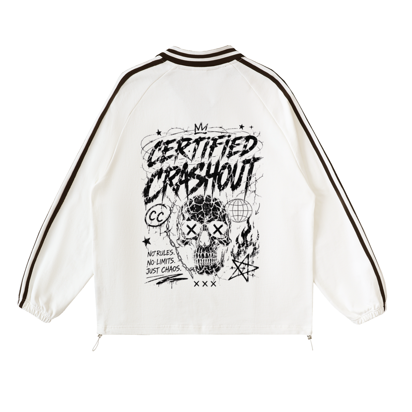 Certified Crashout Striped Lapel Collar Sweatshirt