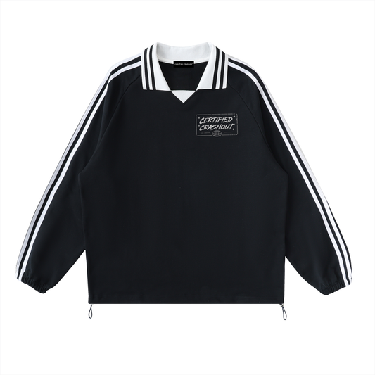 Certified Crashout World Striped Lapel Collar Sweatshirt