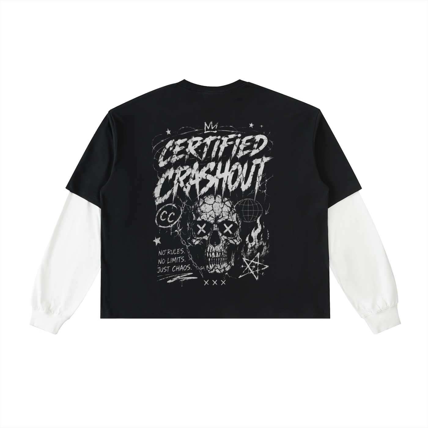 Certified Crashout Layered Contrast Sleeve Cotton T-Shirt