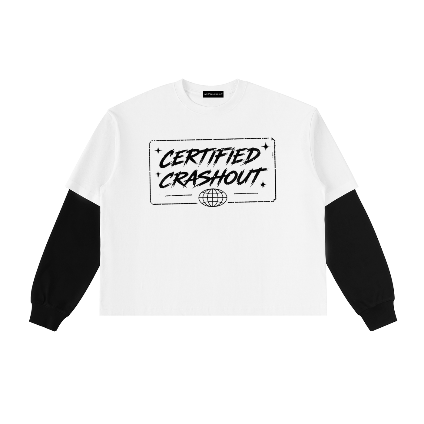 Certified Crashout World Layered Contrast Sleeve Cotton T-Shirt
