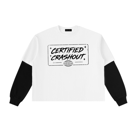 Certified Crashout World Layered Contrast Sleeve Cotton T-Shirt