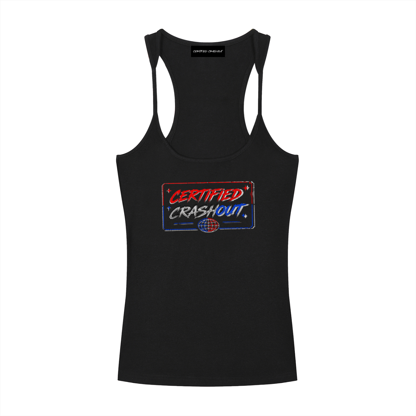 Certified Crashout World Women’s 4th Of July Edition Slim Fit Ribbed Racerback Tank Top