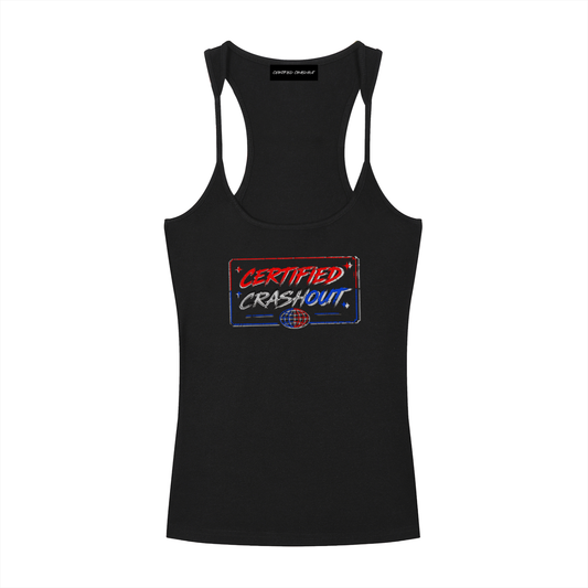 Certified Crashout World Women’s 4th Of July Edition Slim Fit Ribbed Racerback Tank Top