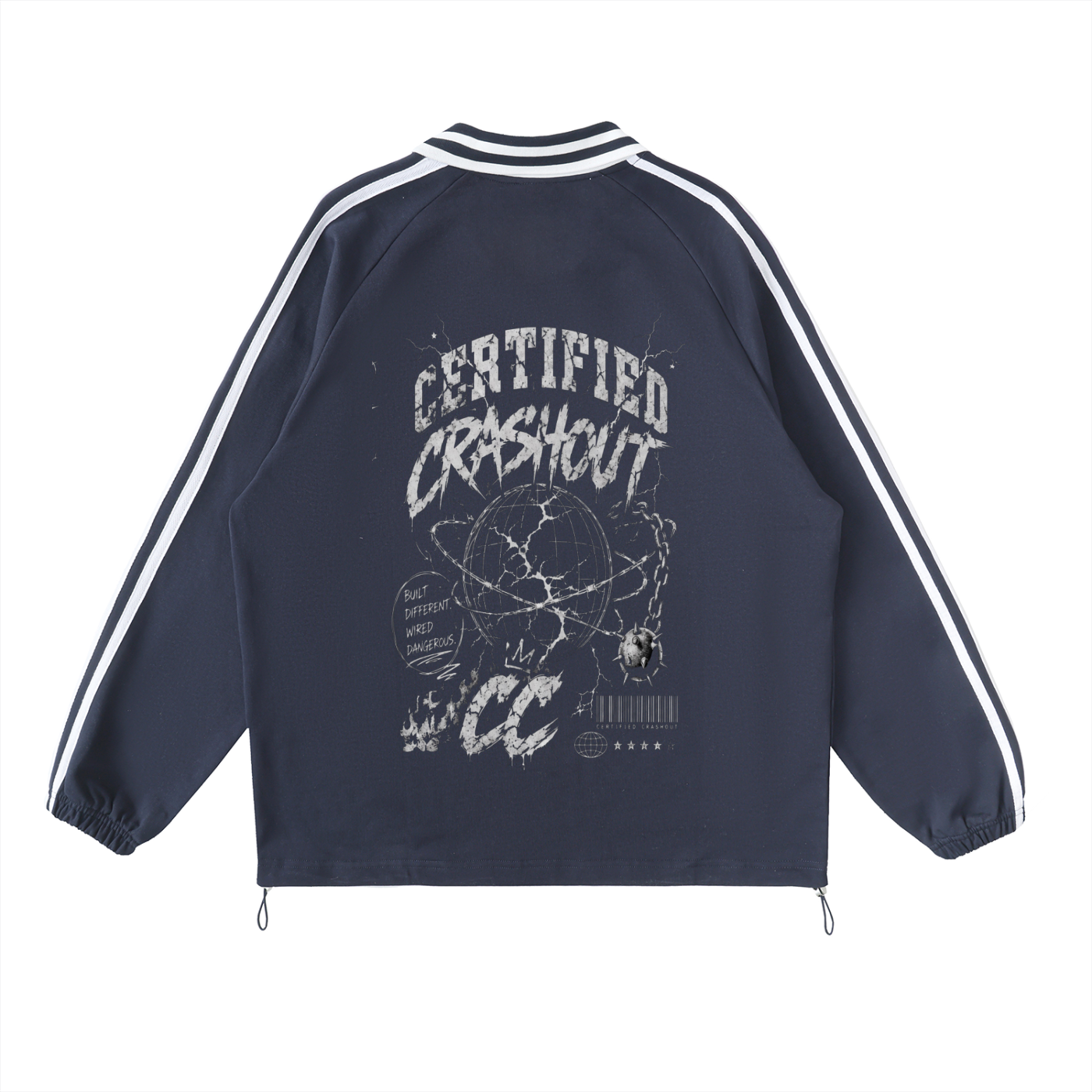 Certified Crashout World Striped Lapel Collar Sweatshirt