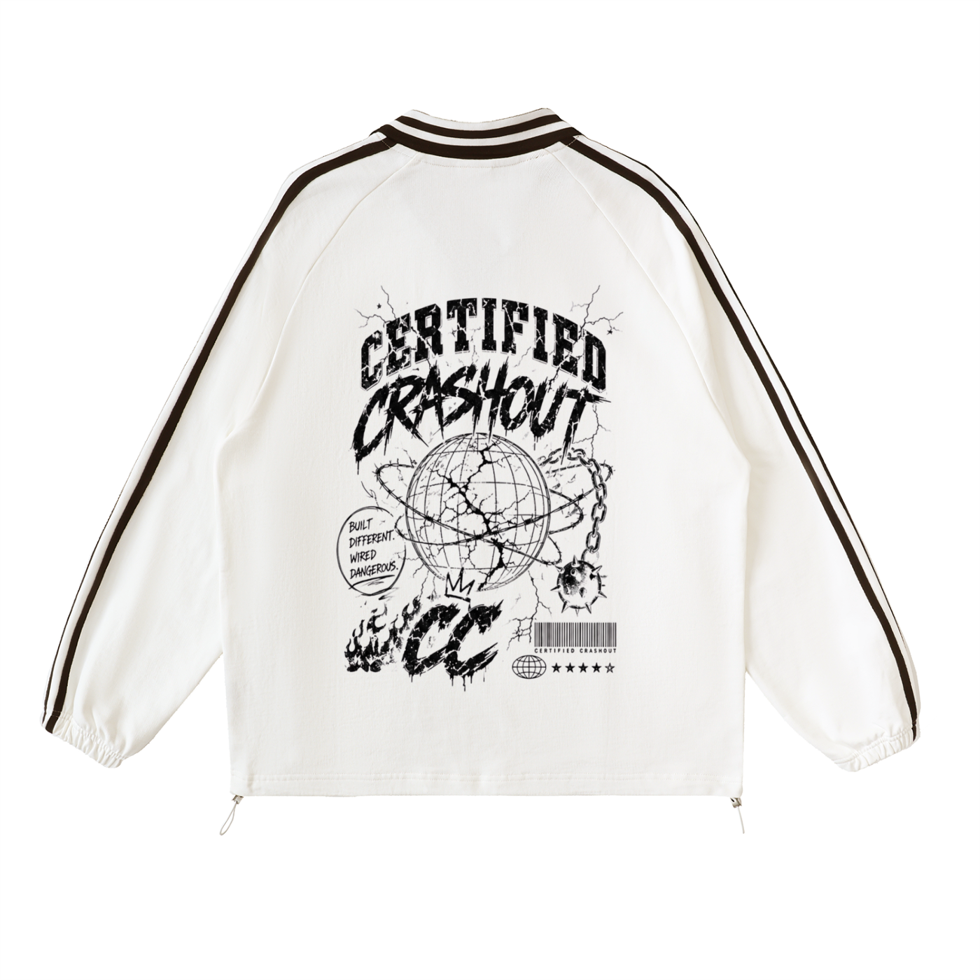 Certified Crashout World Striped Lapel Collar Sweatshirt