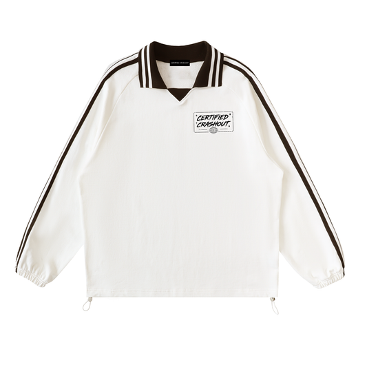 Certified Crashout World Striped Lapel Collar Sweatshirt