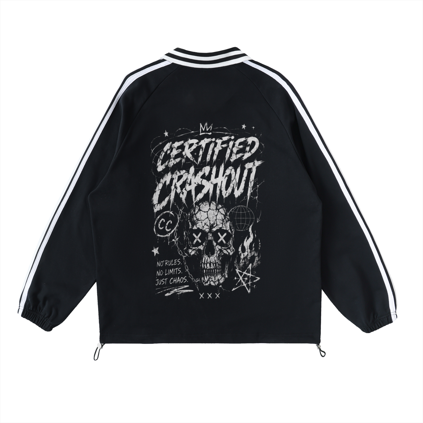 Certified Crashout Striped Lapel Collar Sweatshirt